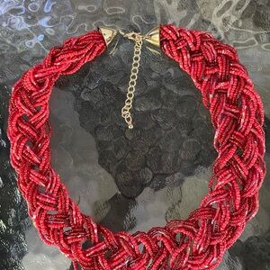 Red twisted multiple seed bead necklace